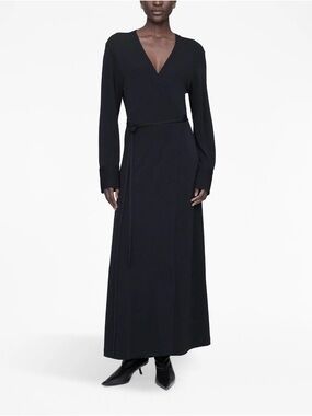 NWT Anine Bing Long Black Wrap Maxi Dress with Waist Tie